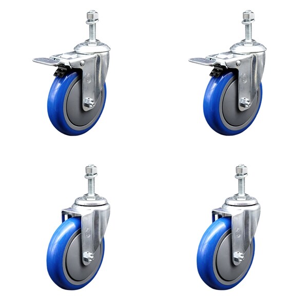 Service Caster 5 Inch Blue Polyurethane Swivel 3/8 Inch Stem Caster Total Lock Brake SCC, 2PK SCC-TSTTL20S514-PPUB-BLUE-381615-2S2 - main